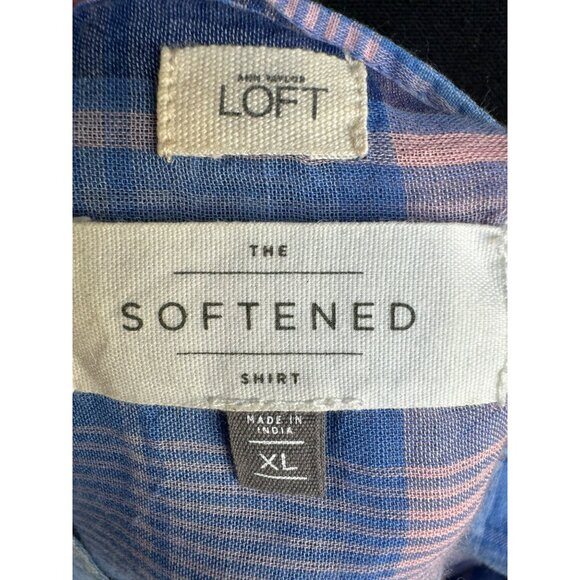 Softened Loft Semi Sheer Plaid Shirt Top XL Blue Pink Cotage Core Artsy Cotton - Picture 6 of 9